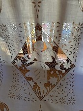 Magnifique Nappe Rideau Ancien Fil De Lin Entièrement Brodé Main, Empire XIXÈME