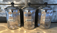 Série De 3 Pots À Épices Cuivre Chromé Café Chicorée Sucre H 17,3 Cm