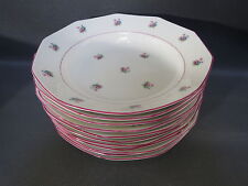 Lot de 11 assiettes à soupe à fleurs à liseré rose french antique vintage plates