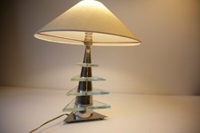 Lampe de bureau art déco, maison Desny, pied pyramidal en métal et verres