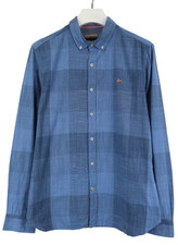 Napapijri Slim Fit Chemise Homme 2XL Bleu Bouton Bas à Carreaux Long Manche Col