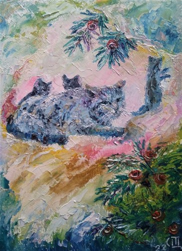 Oil painting cat with - painting,