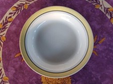 Plat Rond Creux Faience Salins Modèle Menton Décor Vichy Jaune Liseré Noir 26cm