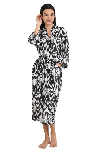 Robe longue coton ikat noir - en,