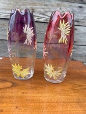 Deux  vases en verre émaillés Legras Montjoye aux Chrysanthèmes