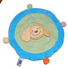 Doudou plat rond chien bleu