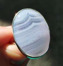 9,78g Bague Calcédoine ou Agate bleu, naturelle Argent Taille Ajustable