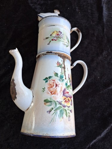 Ancienne cafetiere fleuri avec - ancienne,