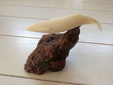 Vintage John Perry Studio White Fin Whale Sculpture Figurine Mounted Burlwood