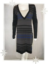= - Robe Tunique Fantaisie Longue Rayée Taupe Noir Bleu Monsera Cop Copine T 2