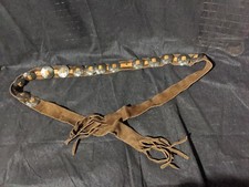 Vtg JINGLES!! Tribal Bohemian Gypsy Belly leather Hippy Medallion Dance hips 55"