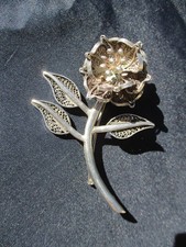 Broche d'époque Art Déco. Rose,Fleur argent 925.Bijou vers 1935-1940. 16 grammes