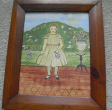 Vintage Betty Brinley Signed Watercolor Painting Folk Art Girl in Dress Framed