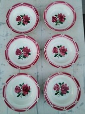 Digoin Sarreguemines, 6 grandes assiettes creuses, modèle "Cibon" Roses