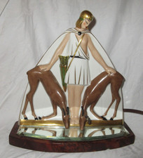 Rare lampe veilleuse Art Déco Argilor Paris Diane chasseresse aux antilopes TBE