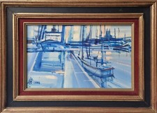 François Burel - Bassin Bérigny à Fécamp Voiliers Bateaux huile sur toile