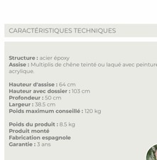 tabouret de bar de chez 4 pieds assise bois blanc pieds metal 