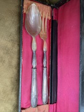 Écrin Ancien Service À Salade Art Déco En Corne Et Argent Fourré