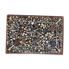 Table En Marbre Noir De 48" X 36" Avec Incrustation Pietra Dura Décor De Salle