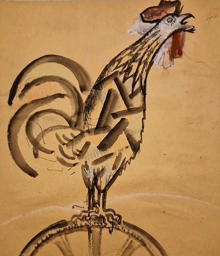 Ancien beau dessin encre - beau, coq