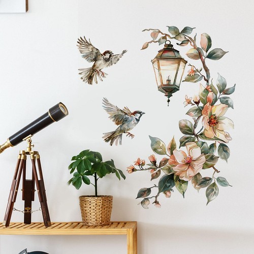 Sticker mural oiseaux fleurs
