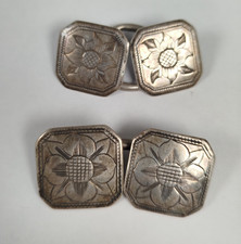 Lot 4 Boutons De Chemise en ARGENT Fleurs Gravées Couture Mercerie Ancien G24