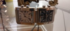 Horloge de bureau Cartier Tank Francaise 2945 en acier inoxydable, double fuseau