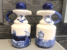 Huilier et vinaigrier ancien céramique motifs marine bleu blanc vintage