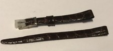 BRACELET VINTAGE EN CUIR CROCO MONTRE AVEC POMPE / BARETTE FIXE @ 8 MM @ MARRON