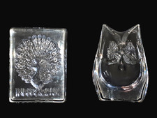 2 DAUM FRANCE CHOUETTE PAON CRISTAL SIGNÉS PRESSE PAPIER  DECORATIONS