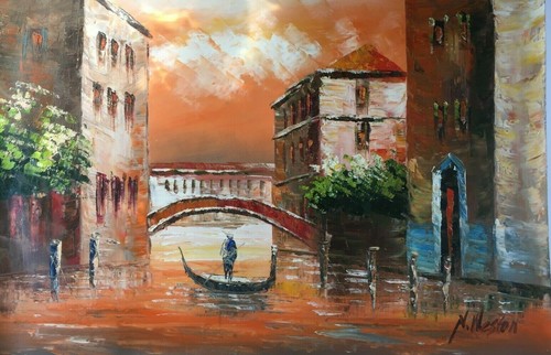 Original oil painting canal - painting,