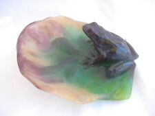 DAUM,FROG ON WATER LILY LEAF CRYSTAL RING DISH,SIGNED.
