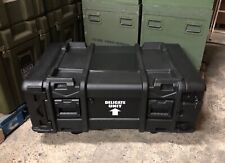 US ARMY LARGE SKB CASE 4U ROTO SHOCK TYPE PELICAN BLACK W/ WHEELS EX COND !!!! 