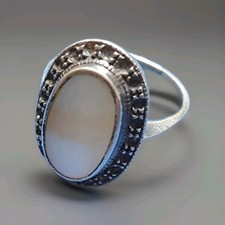 Bague ovale nacrée en argent 925, taille 51