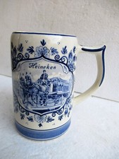 Vintage Delft Bleu Heineken Bière Stein Tasse Holland Main Peint Moulin Rare " F