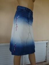 SUPERBE JUPE VINTAGE  EN JEANS BLEU ET BLANC+ TOP ETHNIQUE ASSORTI T 34/36