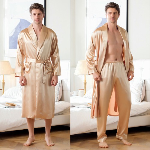 2pcs hommes peignoir faux soie - 2pcs,