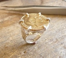 Bague pièce argent plume 6 griffes avec 20 Francs or Napoléon III