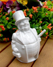 Magnifique Ancien Moutardier En Porcelaine Fine Monsieur Lustucru