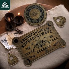 Planche Ouija Set 4pz Bois Ésotérique Spiritisme Planchette Cadran Circulaire