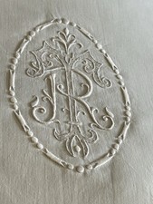 Drap Ancien XXème Lin Coton Neuf 290x210 Monogramme HG 17x12 Broderie Main