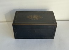 Ancienne boîte à thé Napoleon III en laiton et bois précieux marqueterie XIXème