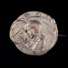 Broche en Métal Argenté & Strass Fillette Rêve Nuit Etoiles Signée A Bargas 1900