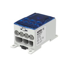 Bloc distribution alu cuivre 400A bleu - entrée 1x240mm² - sorties 4x35/3x50mm²