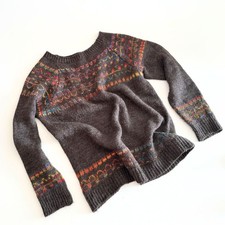 Pull laine & alpaga motif Fair Isle style italien chalet gris doux M Cadeau Noel