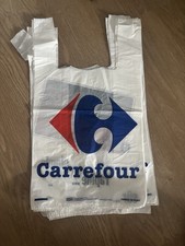 Lot de 9 sac plastique vintage Carrefour avec Logo Carte Pass au verso 