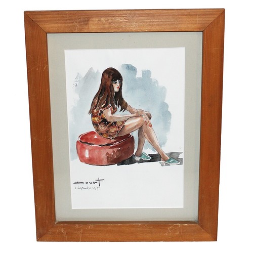 Aquarelle vintage sous - , cadre