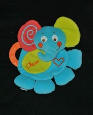 Peluche doudou éléphant CHICCO rouge bleu vert anneau dentition TTBE