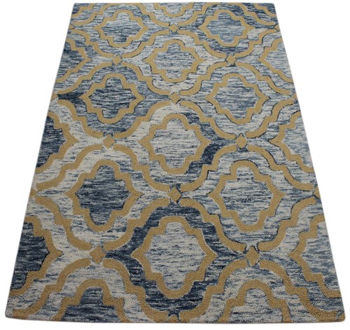 Tapis 100 laine jaune - laine, beige