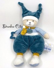 2877?Peluche doudou d'activités ours Polochon bleu BABY NAT' Bisous tout doux